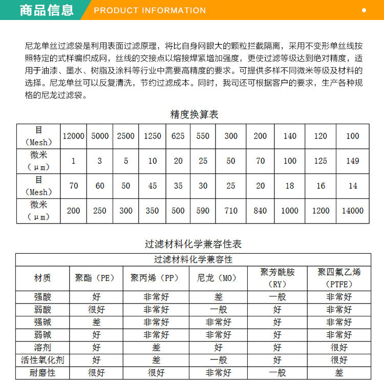 尼龍過濾（lǜ）袋尺寸表